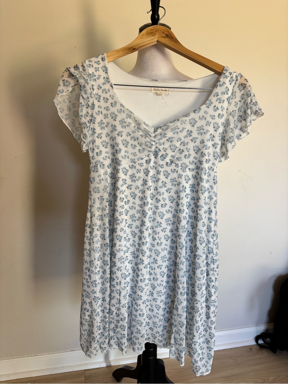See You Monday Floral Babydoll Mini Dress with Flutter Sleeves